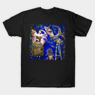 Steampunk, moon, airplane, robots and magic T-Shirt